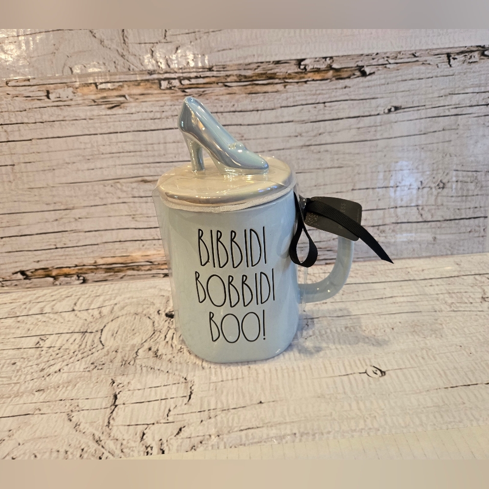 Rae Dunn "Bibbidi Bobbidi Boo!" Cinderella Mug with Topper (Blue)